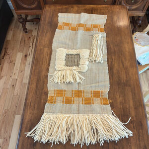 Vintage Handwoven Textile Wall Hanging Wool Fringe Boho Rustic